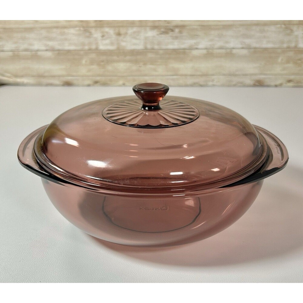 Vintage Pyrex 2 Qt Cranberry Color Round Casserole Dish with Lid